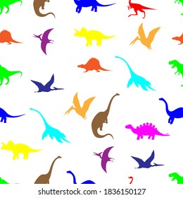 multicolored dinosaur silhouettes, seamless pattern, vector illustration