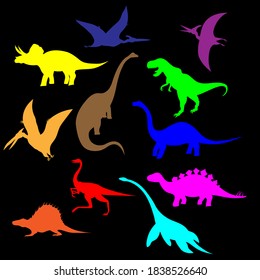 multicolored dinosaur silhouettes set, vector illustration