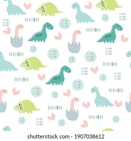 Multicolored dinosaurs in the colorful garden. Perfect for all baby products, textiles, postcards, wallpapers, etc. 