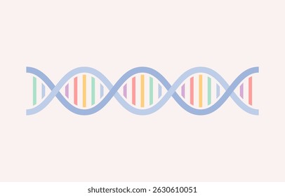 Multicolored DNA helix on beige background, flat vector illustration