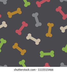 Multi-colored dog bones on dark gray background vector seamless repeat pattern