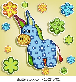 Multicolored donkey with flowers