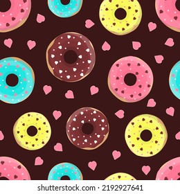 Multicolored donuts and hearts seamless pattern