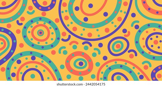 Multicolored Doodle abstract chaotic lines and circles pattern-background in green, yellow, orange, blue colors. Hand drawn colorful vector illustration for banners, wallpaper, textile, wrapping