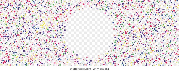 Multicolored Dot Background Transparent Vector. Round Fiesta Frame. Rainbow Festive. Colorful Confetti Graphic. Circle Celebration Texture.