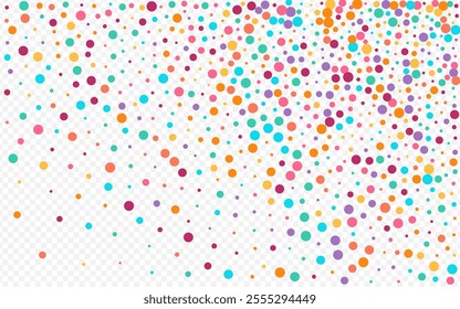 Multicolored Dot Carnaval Vector Transparent Background. Top Circle Wallpaper. Transparent Rain Banner. Color Round FallingFestive Backdrop.