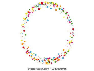 Multicolored Dot Catching Background. Confetti Blast Texture. Red Happy Round. Yellow Element Circle Illustration.