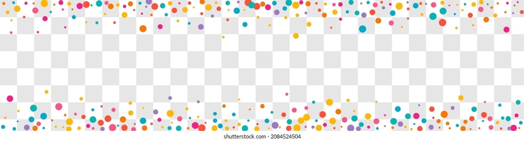 Multicolored Dot Christmas Vector Panoramic Transparent Background. FallingFestive Polka Background. Decoration Shine Card. Color Splash Carnaval Postcard.
