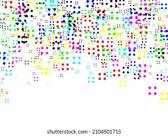 Multicolored dot confetti. Abstract chaotic scatter on a white background. Astral design. Vector illustration
