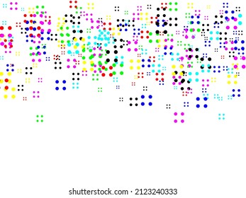 Multicolored dot confetti. Abstract chaotic scatter on a white background. Astral design. Vector illustration