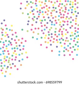 Multicolored dot confetti. Abstract chaotic scatter on a white background. Astral design. Vector illustration.