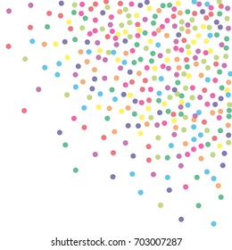 Multicolored dot confetti. Abstract chaotic scatter on a white background. Astral design. Vector illustration.