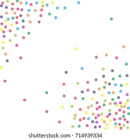Multicolored dot confetti. Abstract chaotic scatter on a white background. Astral design. Vector illustration.
