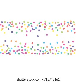 Multicolored dot confetti. Abstract chaotic scatter on a white background. Astral design. Vector illustration.