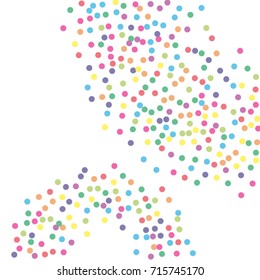 Multicolored dot confetti. Abstract chaotic scatter on a white background. Astral design. Vector illustration.