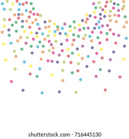Multicolored dot confetti. Abstract chaotic scatter on a white background. Astral design. Vector illustration.