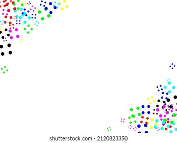 Multicolored dot confetti. Orange Round Fun. Dot Multicolor Colorful Texture. Paint Wallpaper. Astral design. Vector illustration