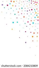 Multicolored Dot FallingFestive Vector White Background. Invitation Polka Banner. Celebration Rain Texture. Color Round Happy Postcard.