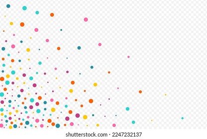 Multicolored Dot Flying Vector Transparent Background. Top Round Card. Invitation Circle Backdrop. Color Polka Effect Banner.