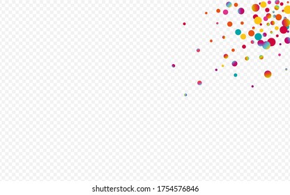 Multicolored Dot Fun Transparent Background. Hologram Flying Rain Design. Top Background. Colored Transparent Illustration.
