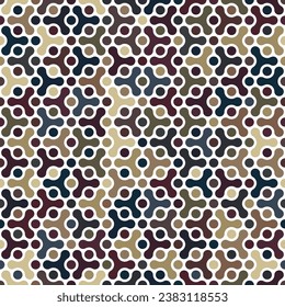 Multicolored dot geometric elements on a white background. Abstract modern design with small brown, blue, and beige circles. Seamless repeating pattern. Vector illustration.