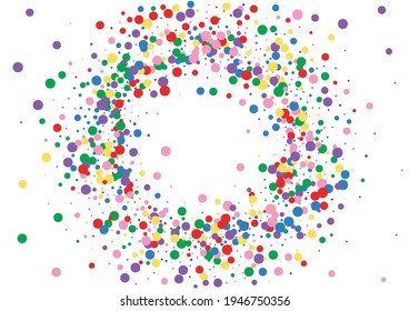 Multicolored Dot Graphic Background. Confetti Celebration Illustration. Yellow Catching Round. Red Circular Circle Texture.