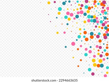 Multicolored Dot Happy Vector Transparent Background. Flying Confetti Design. Transparent Rain Texture. Bright Circle Decoration Card.