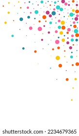 Multicolored Dot Happy Vector White Background. Transparent Rain Backdrop. Fun Dust Banner. Bright Circle Carnival Texture.