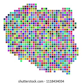 Multicolored dot Poland map. Vector collage of Poland map designed of dot elements. Vector geographic dotted pixel map in random colors.