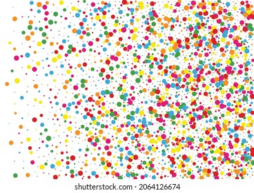 Multicolored Dot Summer Texture. Round Colour Background. Orange Dust Circle. Yellow Christmas Confetti Illustration.