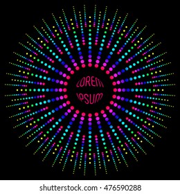 Multicolored dots on a black background. Geometric figures.