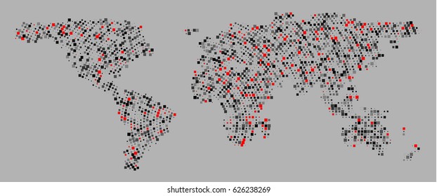 Multicolored dots world map. Easy colors change. Abstract  World Map with square shapes for infographic.Travel Vector Illustration.
