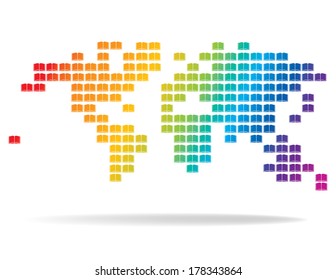 Multicolored dotted world map. Vector illustration
