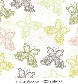 Multicolored drawn butterflies on a transparent background.  Trendy animal motif wallpaper. 