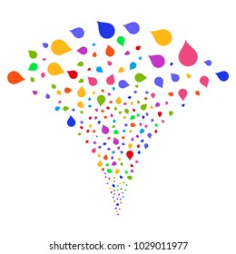 Multicolored Drop burst fountain. Object fountain organized from random drop pictograms as fireworks. Vector illustration style is flat iconic symbols with psychedelic colors.