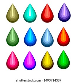 Multicolored drops of liquid in editable and organized vector layers