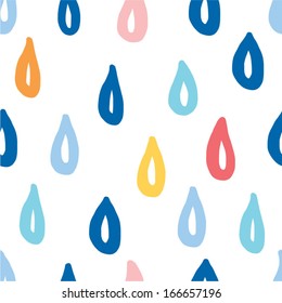Multicolored drops of rain. Cute vector seamless pattern.  	 