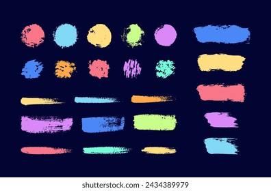 Multicolored dry brush strokes set. Hand drawn vector design elements with grunge texture.