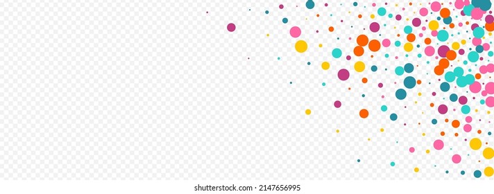 Multicolored Dust Abstract Vector Panoramic Transparent Background. Decoration Circle Design. Flying Dot Card. Color Polka Transparent Illustration.