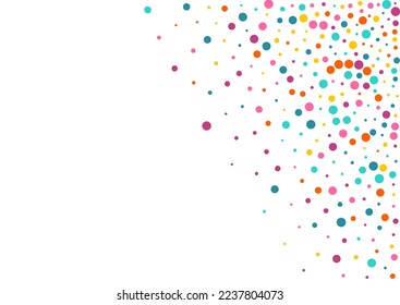 Multicolored Dust Effect Vector White Background. Carnaval Circle Wallpaper. Abstract Dot Background. Rainbow Rain Transparent Backdrop.