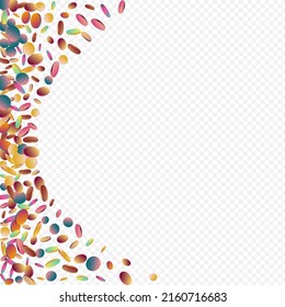 Multicolored Dust Festival Transparent Background. Holographic Decoration Confetti Texture. Carnival Illustration. Colored Invitation Banner.