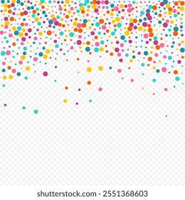 Multicolored Dust Invitation Vector Transparent Background. Carnival Confetti Banner. Fun Circle Illustration. Bright Rain Flying Card.
