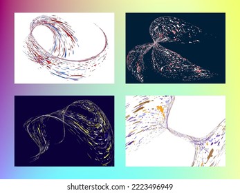 Multi-colored dust particles and debris, paint splashes, strokes are carried by the wind. Murmuration. Set of 4 design templates for the design of banners, posters. EPS 10