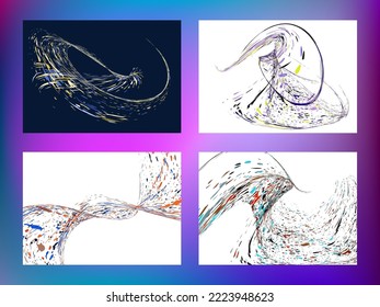 Multi-colored dust particles and debris, paint splashes, strokes are carried by the wind. Murmuration. Set of 4 design templates for the design of banners, posters. EPS 10