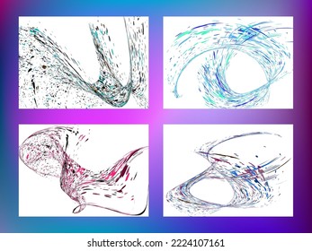 Multi-colored dust particles and debris, paint splashes, strokes are carried by the wind. Murmuration. Set of 4 design templates for the design of banners, posters. EPS 10