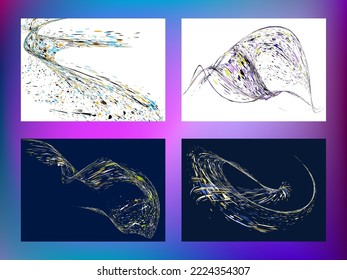 Multi-colored dust particles and debris, paint splashes, strokes are carried by the wind. Murmuration. Set of 4 design templates for the design of banners, posters. EPS 10