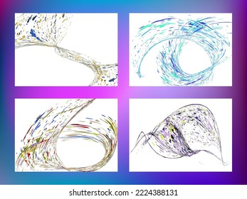 Multi-colored dust particles and debris, paint splashes, strokes are carried by the wind. Murmuration. Set of 4 design templates for the design of banners, posters. EPS 10