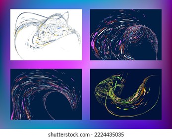 Multi-colored dust particles and debris, paint splashes, strokes are carried by the wind. Murmuration. Set of 4 design templates for the design of banners, posters. EPS 10