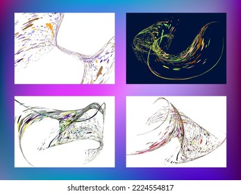 Multi-colored dust particles and debris, paint splashes, strokes are carried by the wind. Murmuration. Set of 4 design templates for the design of banners, posters. EPS 10