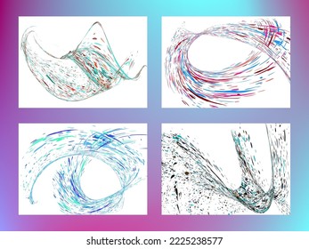 Multi-colored dust particles and debris, paint splashes, strokes are carried by the wind. Murmuration. Set of 4 design templates for the design of banners, posters. EPS 10